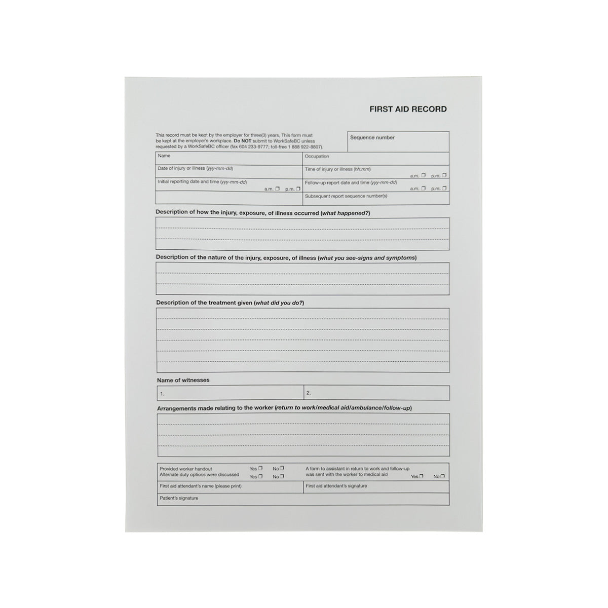 Accident Record Book 81/2" x 11" ( 21.5cm x 28cm )