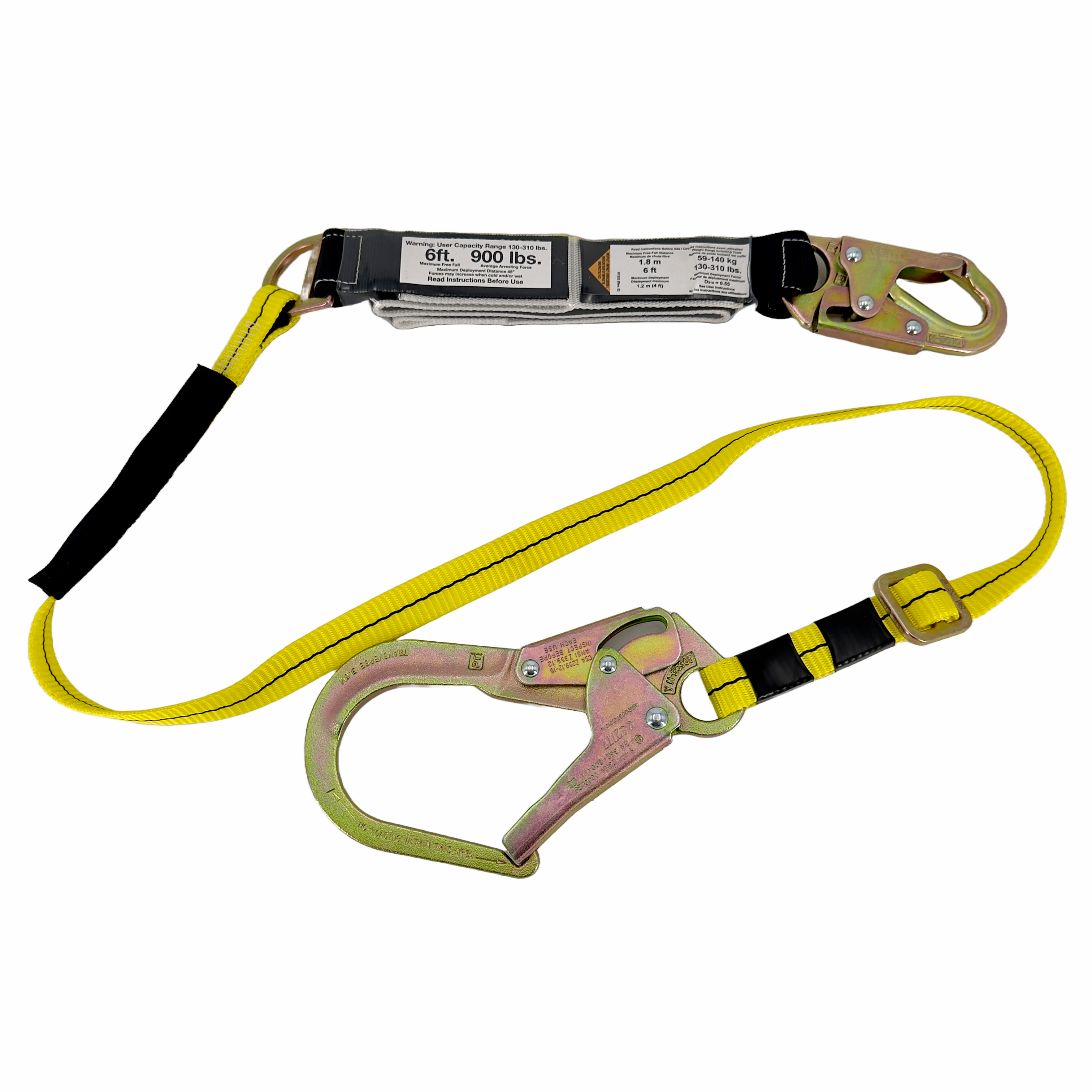 Lanyard 4' -6' Adjustable / Snap Hook / 2.5" Hook / Shock Pack