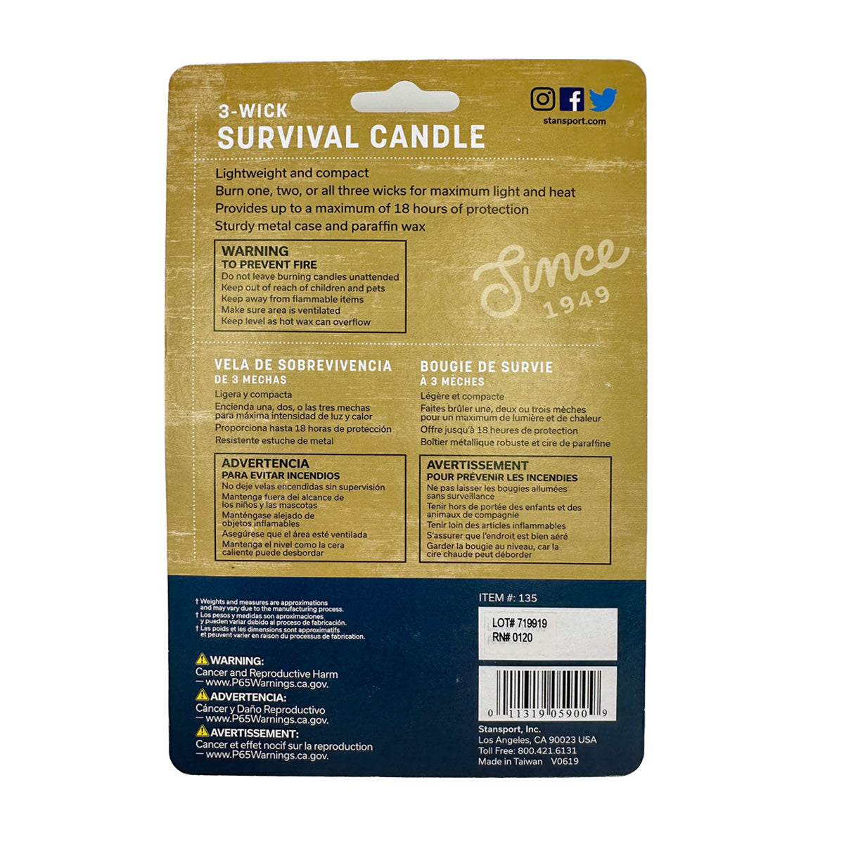 Survival Candle, Burns 18 Hrs.