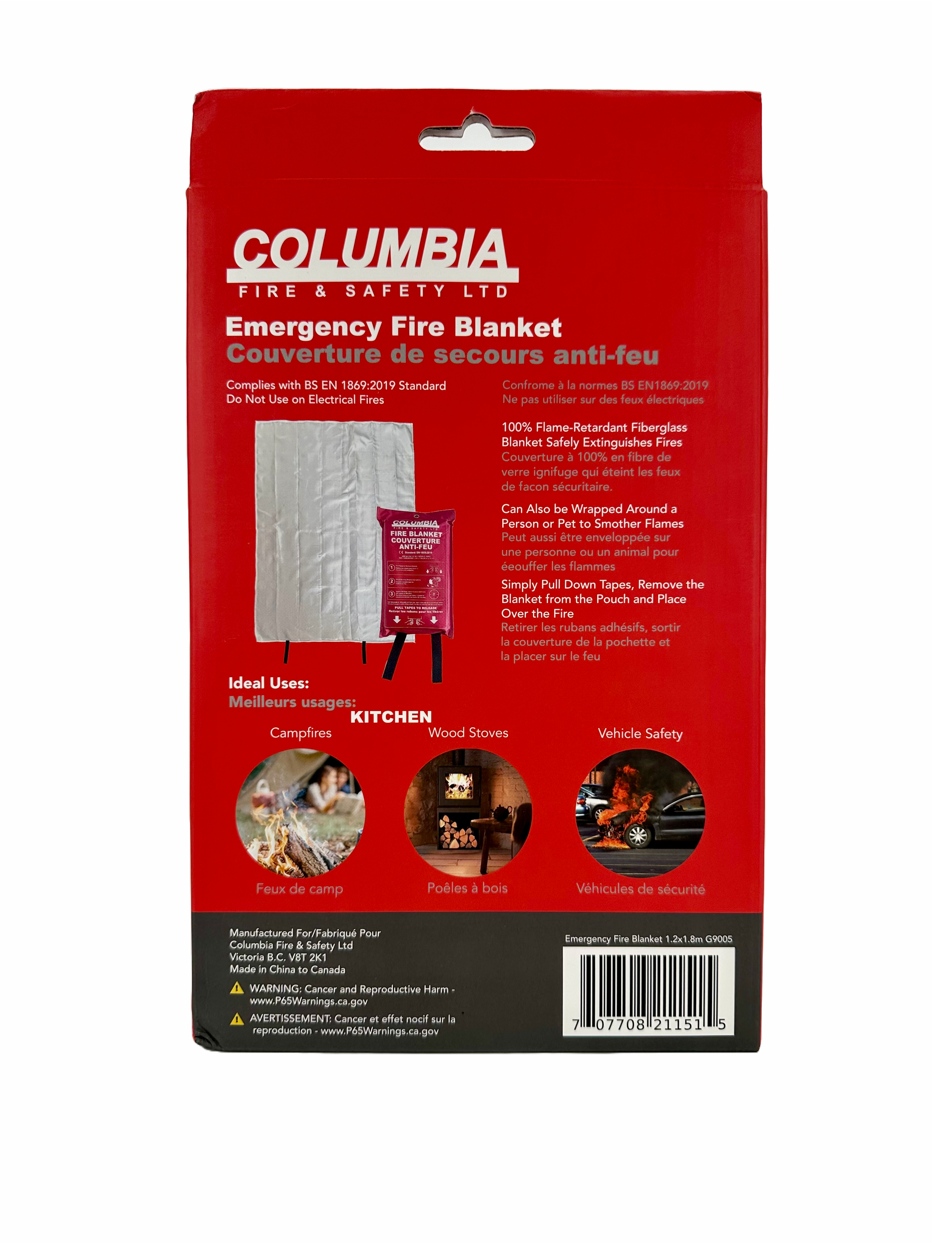 Fire Blanket C/W Red Pouch & Carabiner Clip