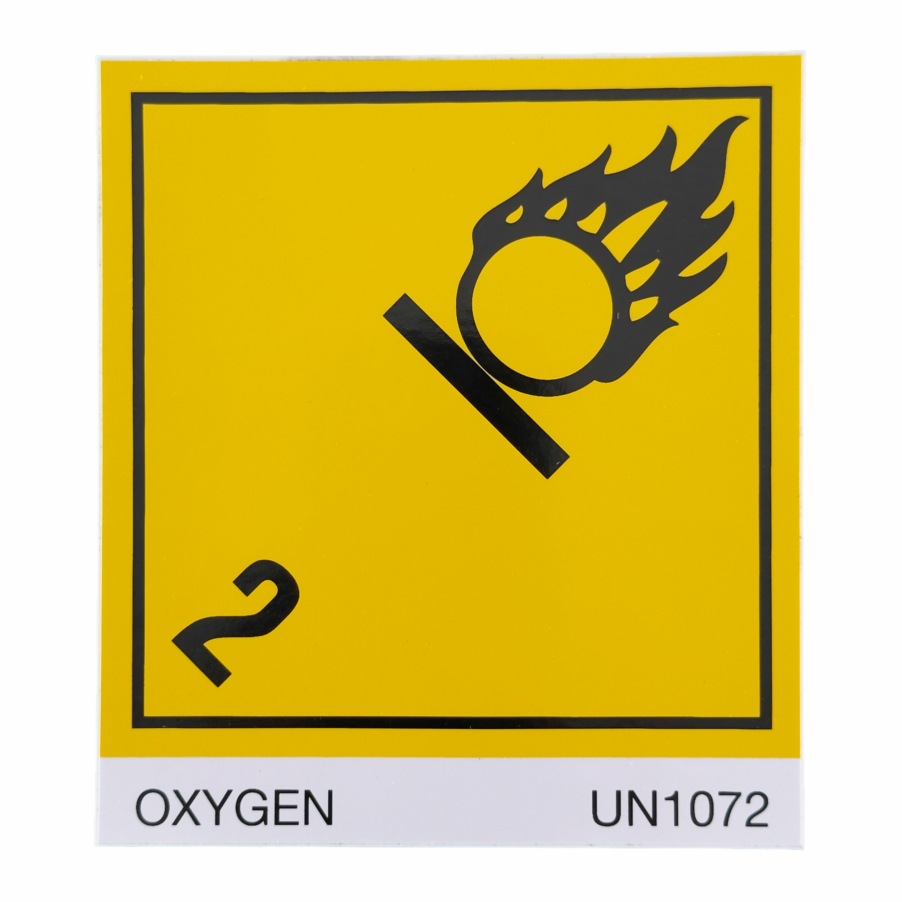 Placard Label - Class 2, Oxygen UN 1072, 4 × 4 inches (10.2 × 10.2 cm)