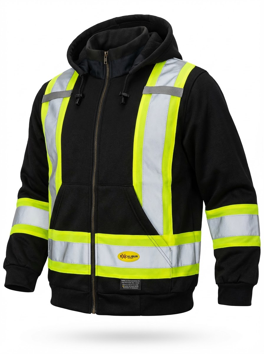 Hoodie ( BLACK ) W/ Reflective Tape ( 2XS ) Metal Zipper