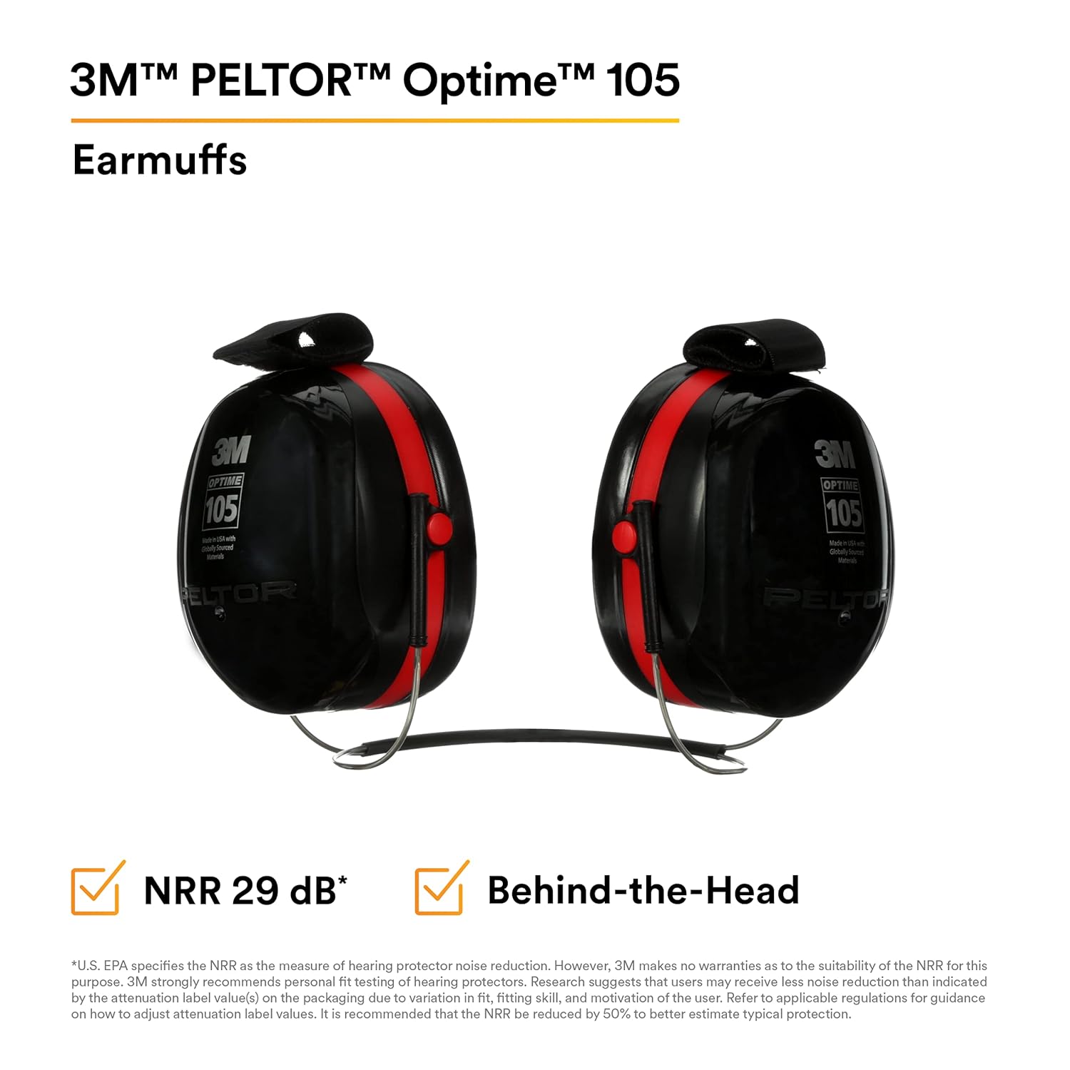 3M™ PELTOR™ Optime™ 105 Earmuffs, H10B, behind-the-head