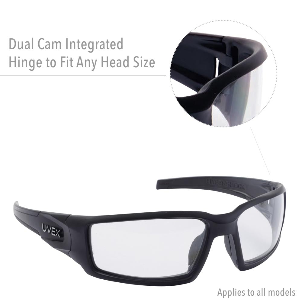 Hypershock Safety Glasses, Black Frame with Clear Lens, HydroShield Anti-Fog Coating