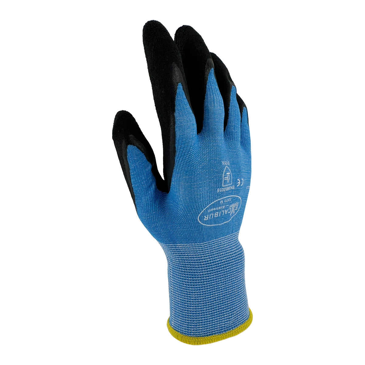 Airstream Glove coated black foam latex on palm 13 gauge knitted blue