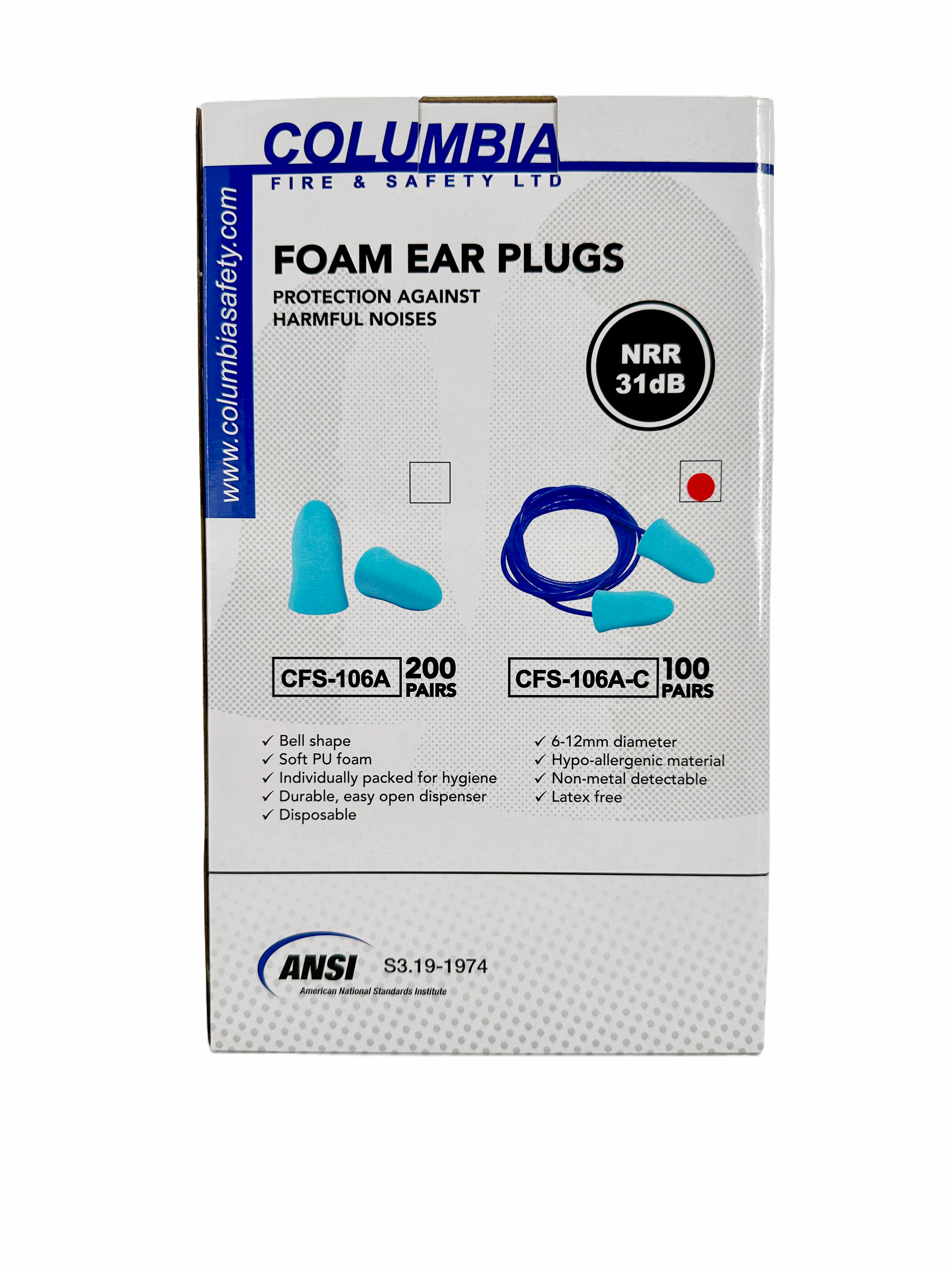 Columbia Ear Plugs ( 31 DB ) Corded