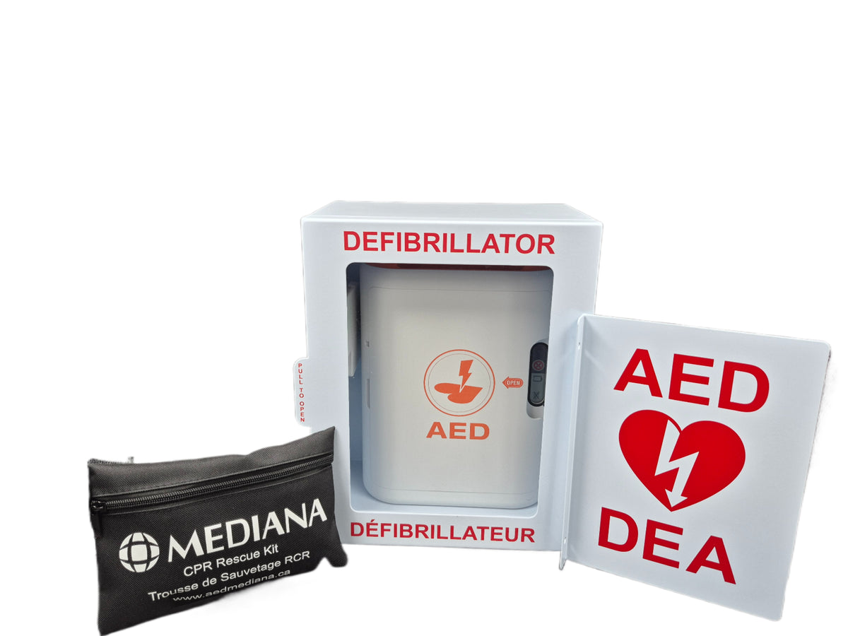 A16 Bundle- AED/Metal Wall Cabinet/Wall Sign/CPR Kit