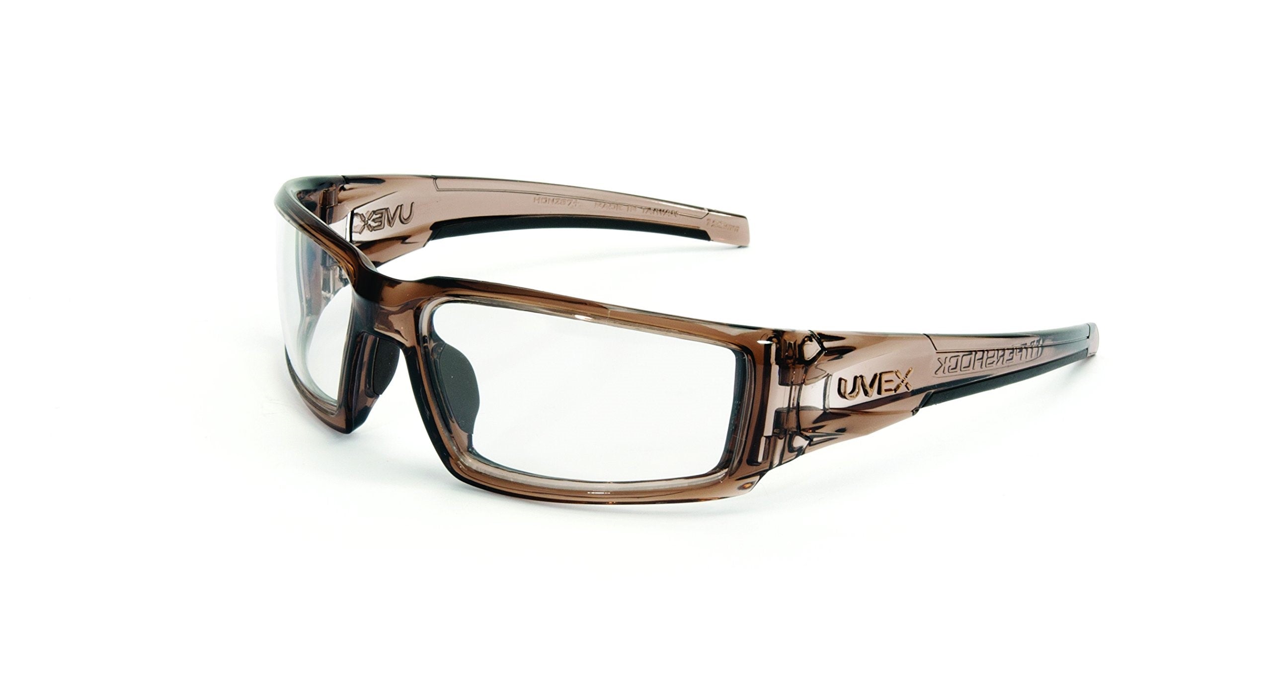 Hypershock Safety Glasses, Brown Frame with Clear Lens & HydroShield Anti-Fog Coating