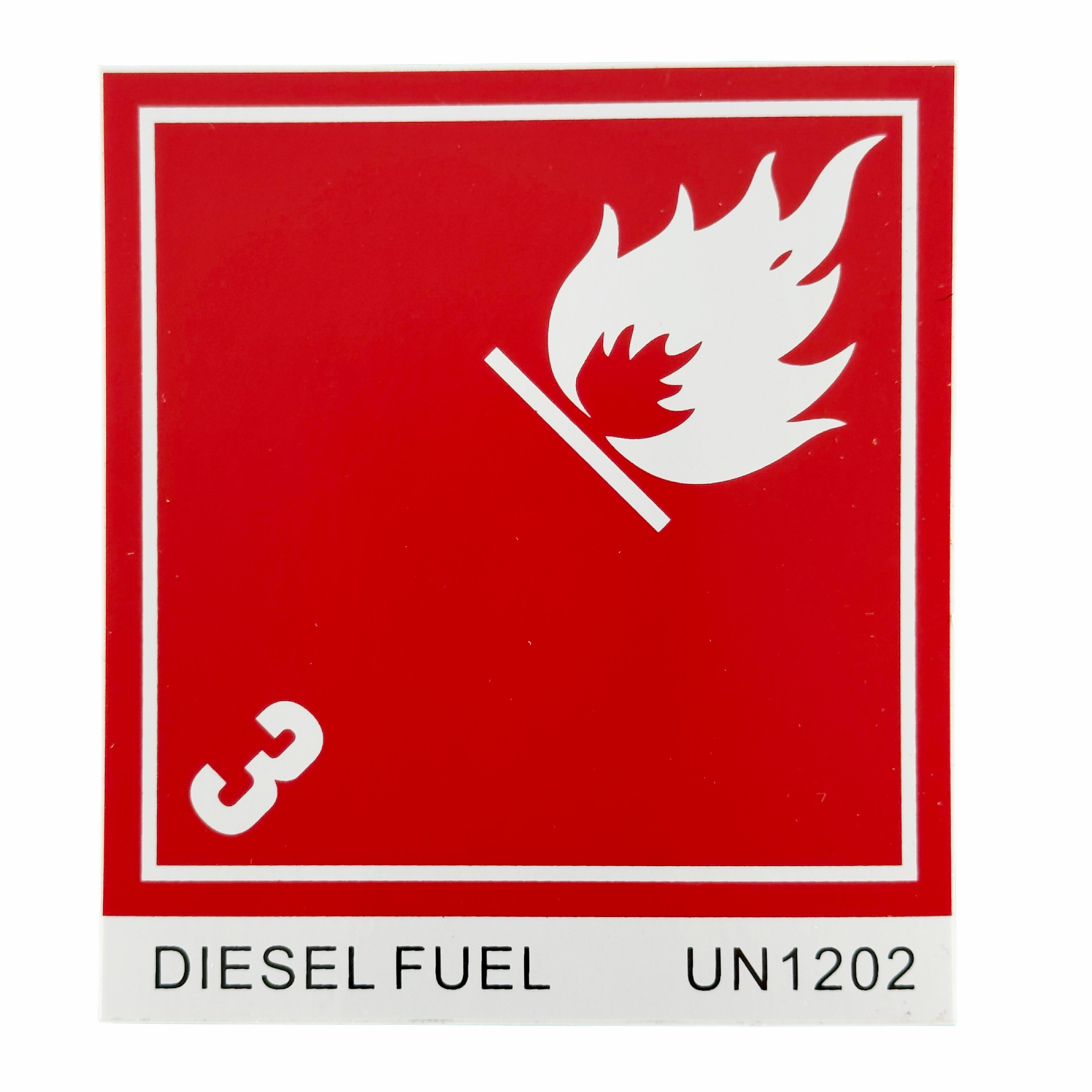 Placard Label - Class 3, Diesel Fuel UN 1202, 4 × 4 inches (10.2 × 10.2 cm)