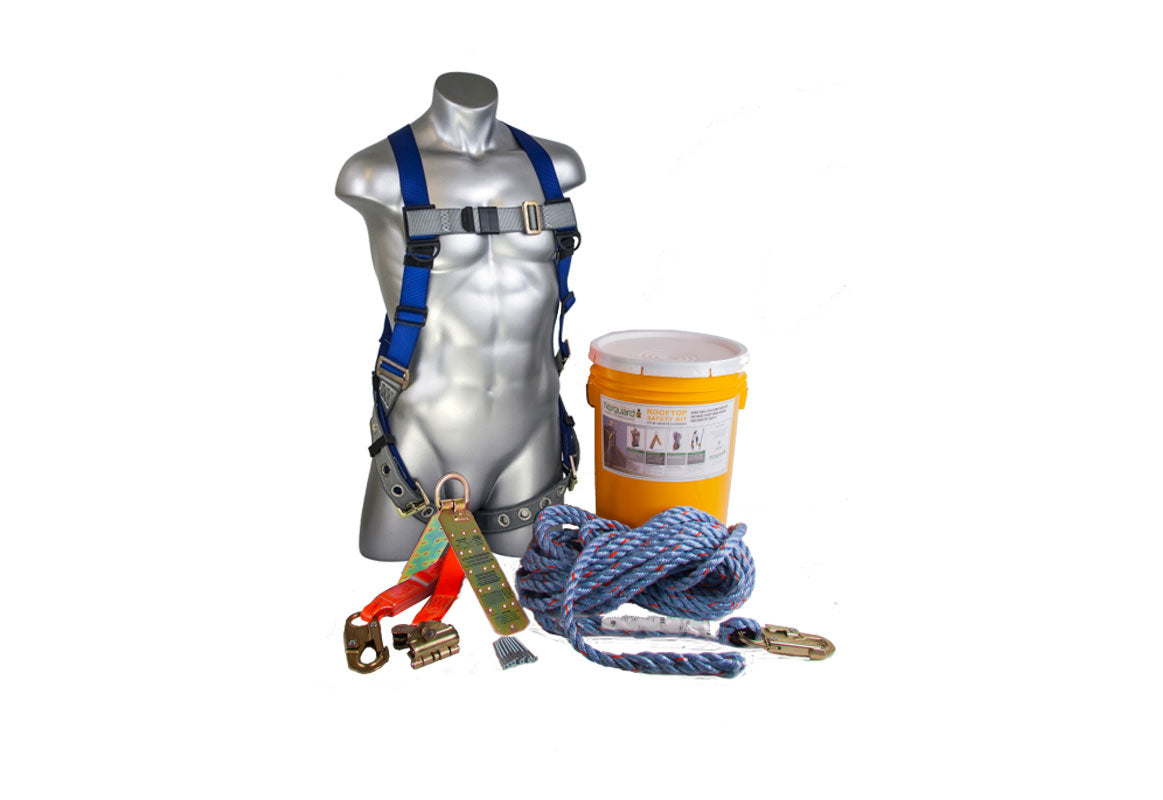 Roofer's Kit Pail, 50' Rope, Rope Grab c/w Lanyard, Anchor, Harness